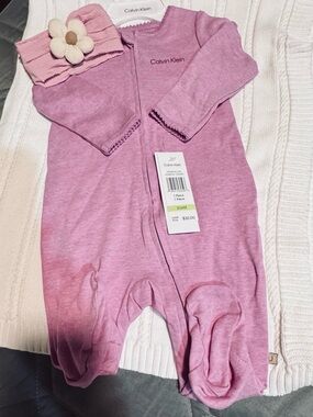 Calvin Klein Mauve Pink Footed One-Piece with Flower Headband